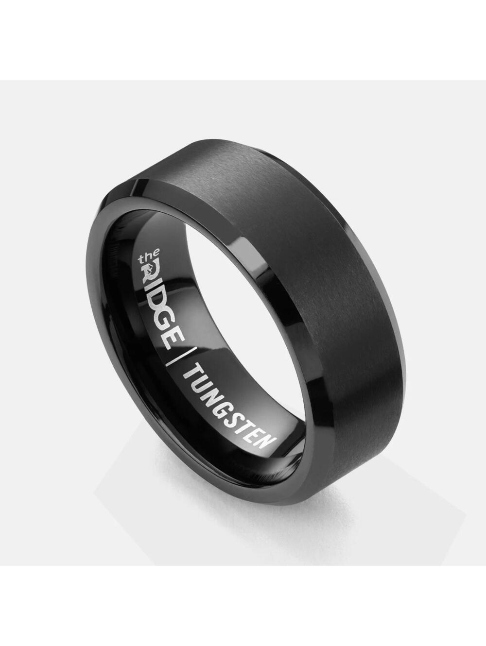 Ridge Tungsten 8mm Gunmetal Beveled Ring Black Size 12 Comfort Fit Wedding Band